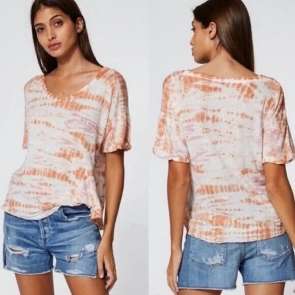 Young Fabulous & Broke Peach Tie Dye Twist Front Linen T-Shirt S